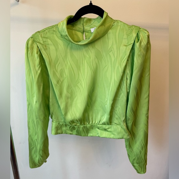 Ronny Kobo Collection Light Green Satin Jacquard Long-Sleeve Top - Picture 3 of 8